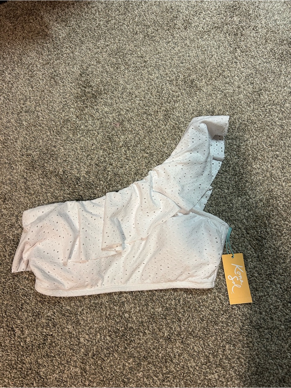 NWT One-Shoulder Eyelet Swim Top - White